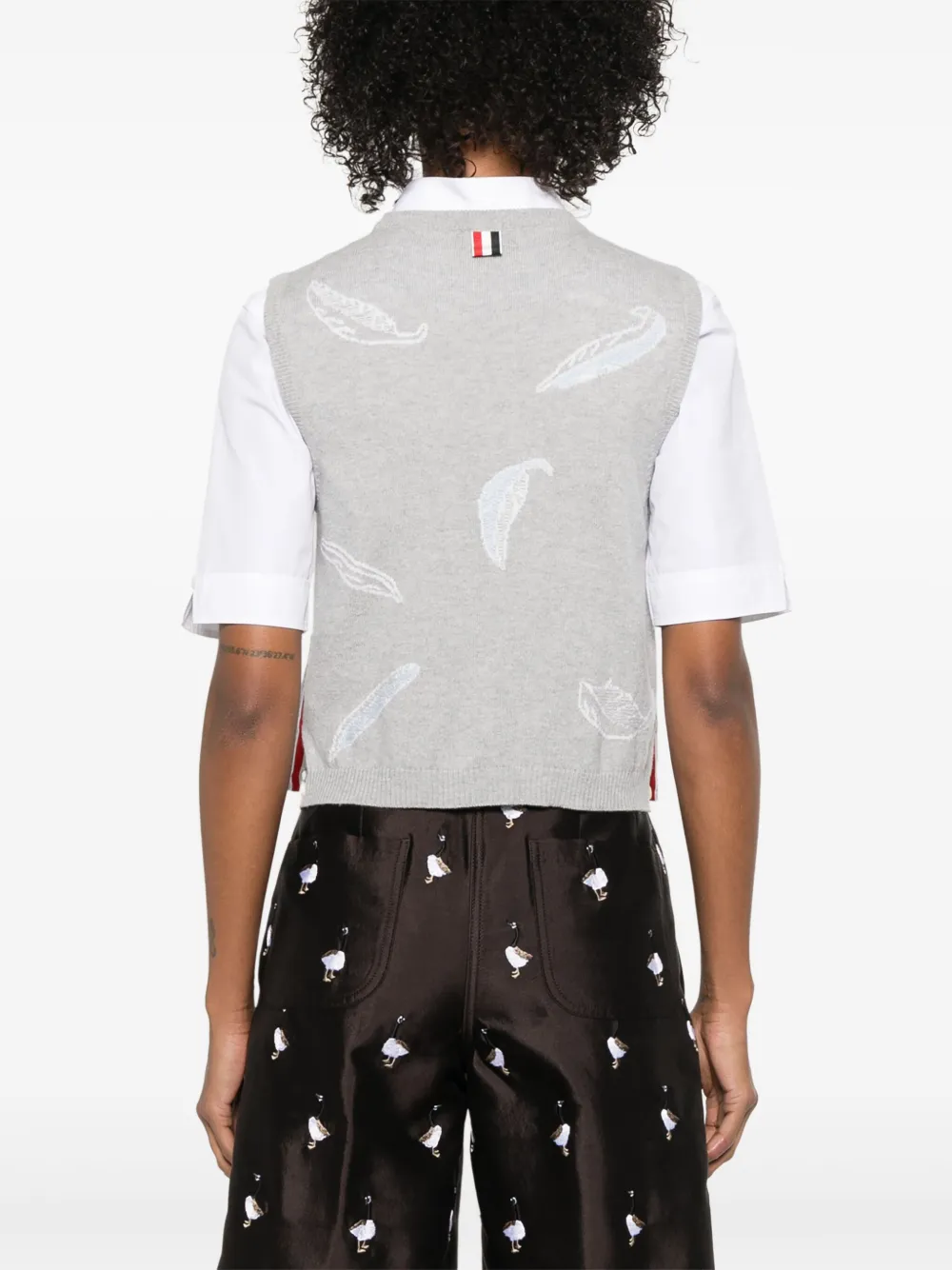 Thom Browne Kasjmier vest met veren intarsia Grijs