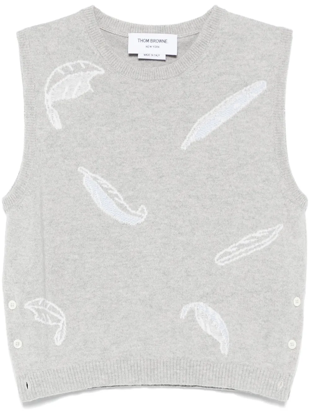 Thom Browne feather-intarsia cashmere vest | Grey | Image 1
