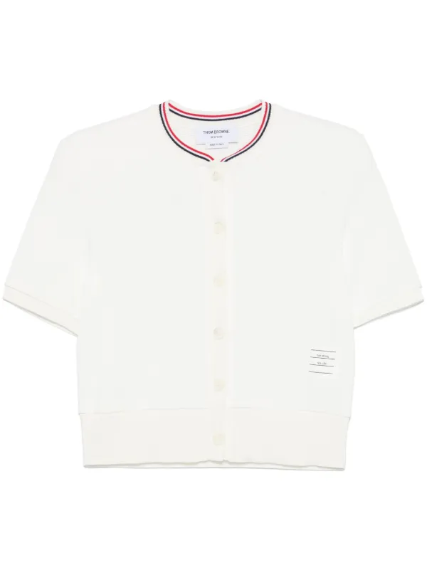 Thom Browne Short-sleeve Rwb-stripe Cardigan in White