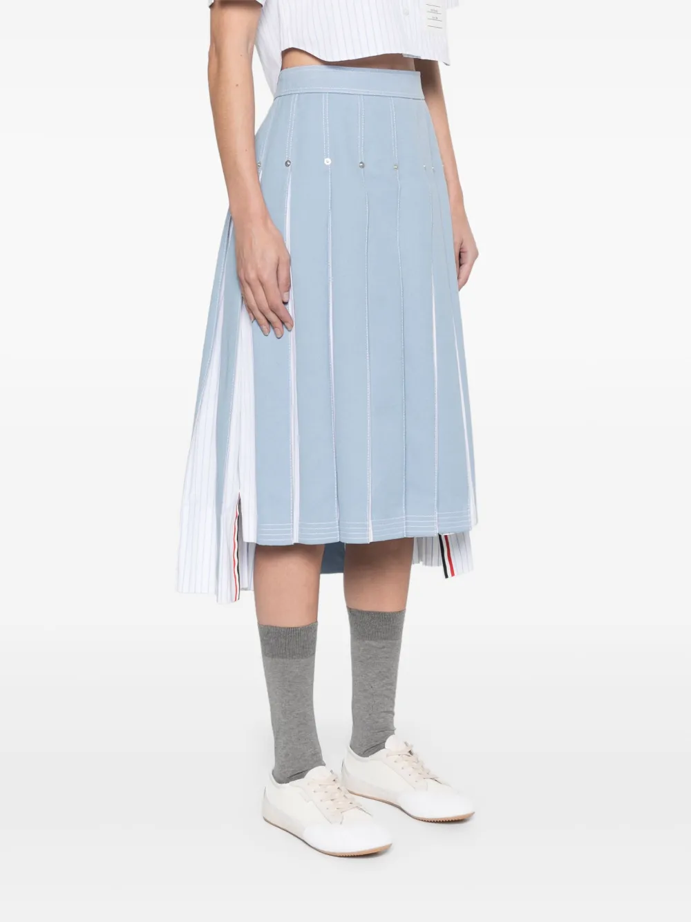 Thom Browne Denim midi-plooirok Blauw