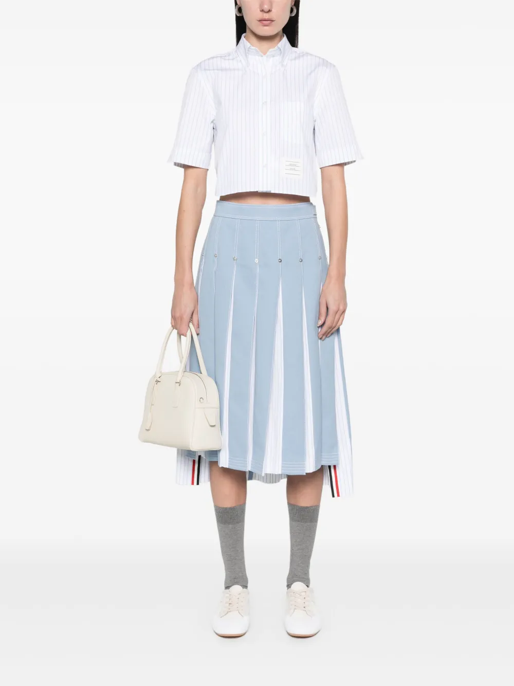 Thom Browne Denim midi-plooirok - Blauw
