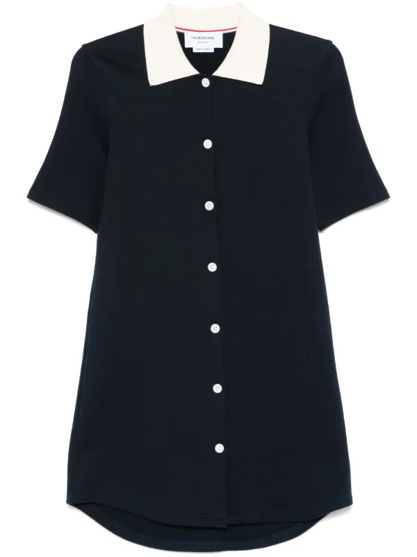 Thom Browne Solid Double Face Knit Polo Dress in Blue