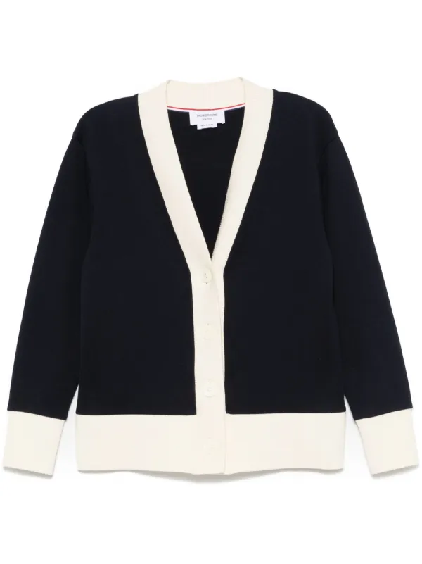 Thom Browne Contrasting-trim V-neck Cardigan in Blue