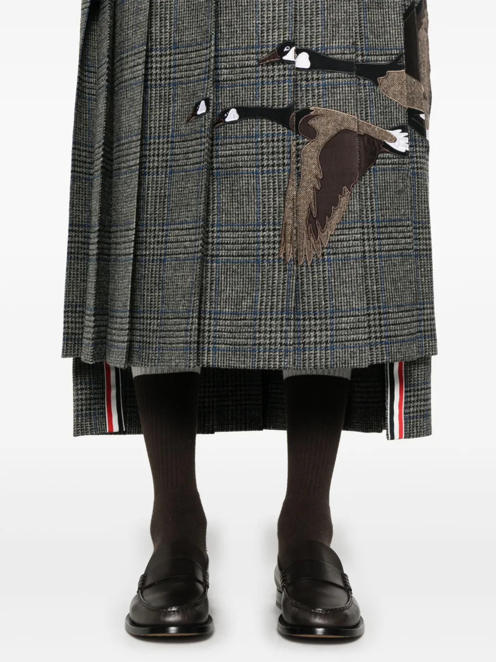 Thom Browne Flying Geese-appliqué Pleated Midi Skirt In Green