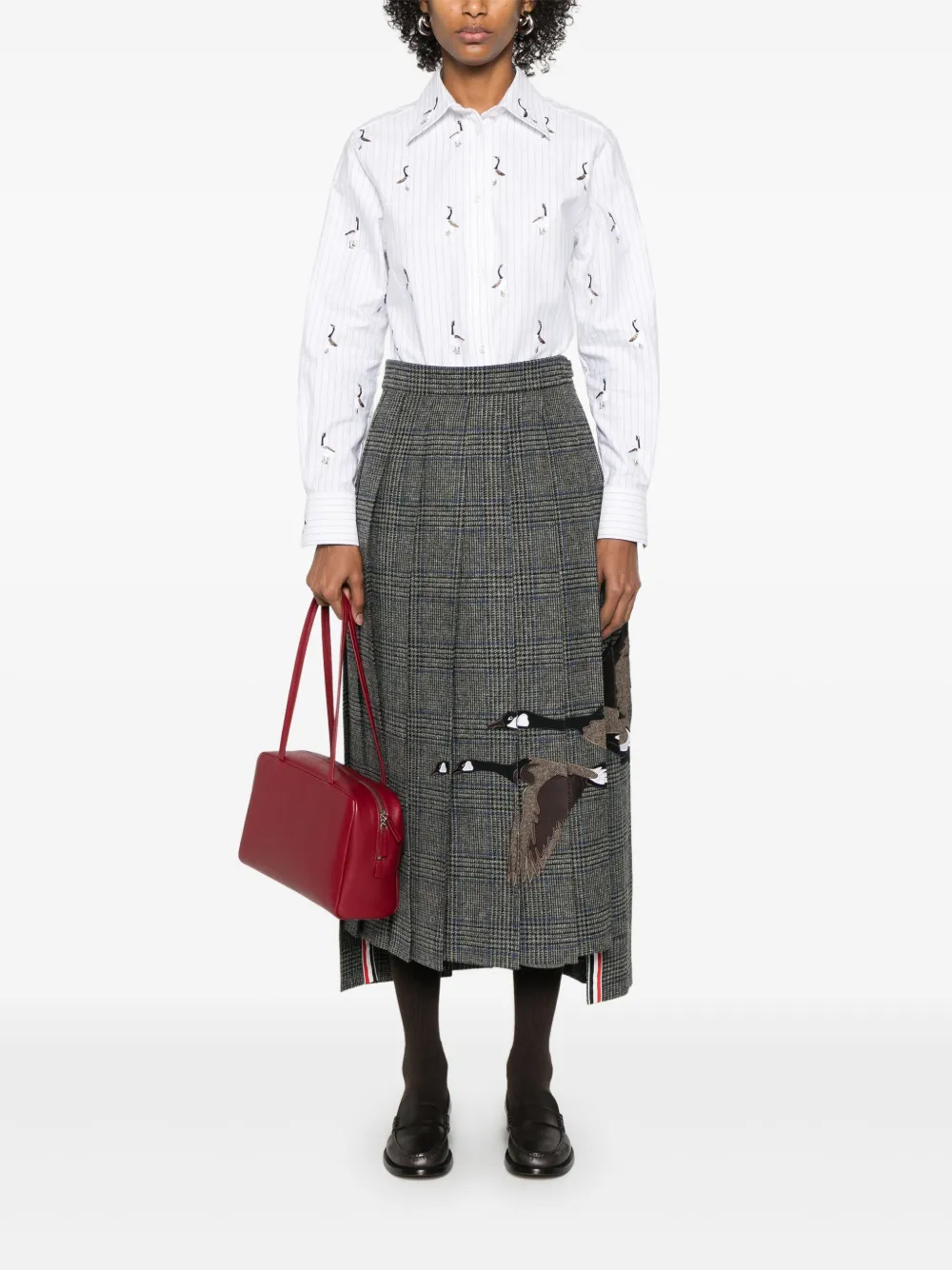 Thom Browne Flying Geese geplooide midi-rok met applicatie - Grijs