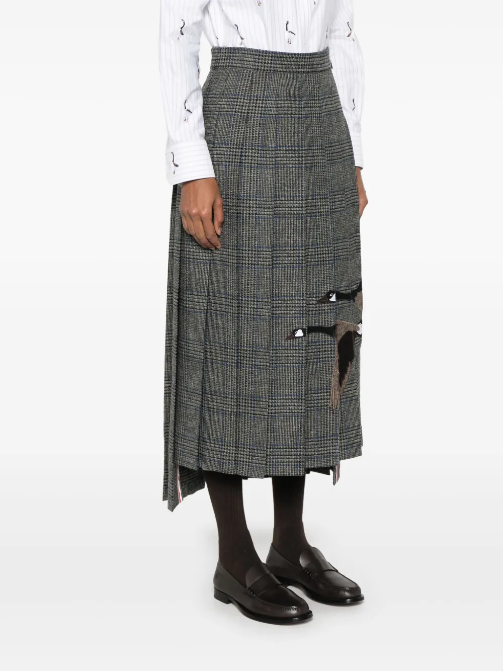 Thom Browne Flying Geese-appliqué Pleated Midi Skirt In Green