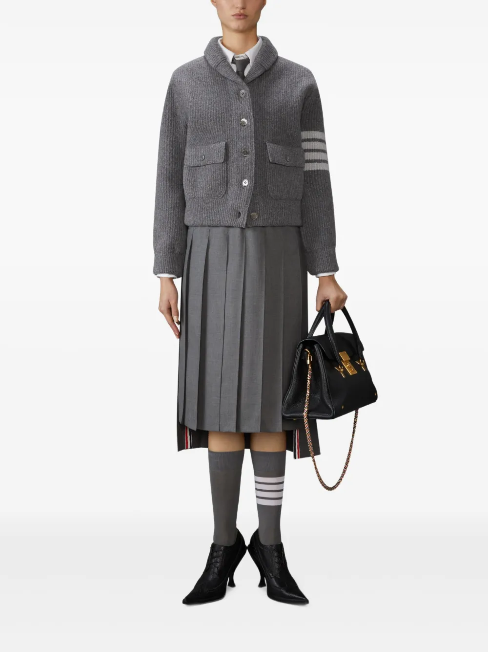 Thom Browne 4-bar shawl-collar bomber jacket Grijs