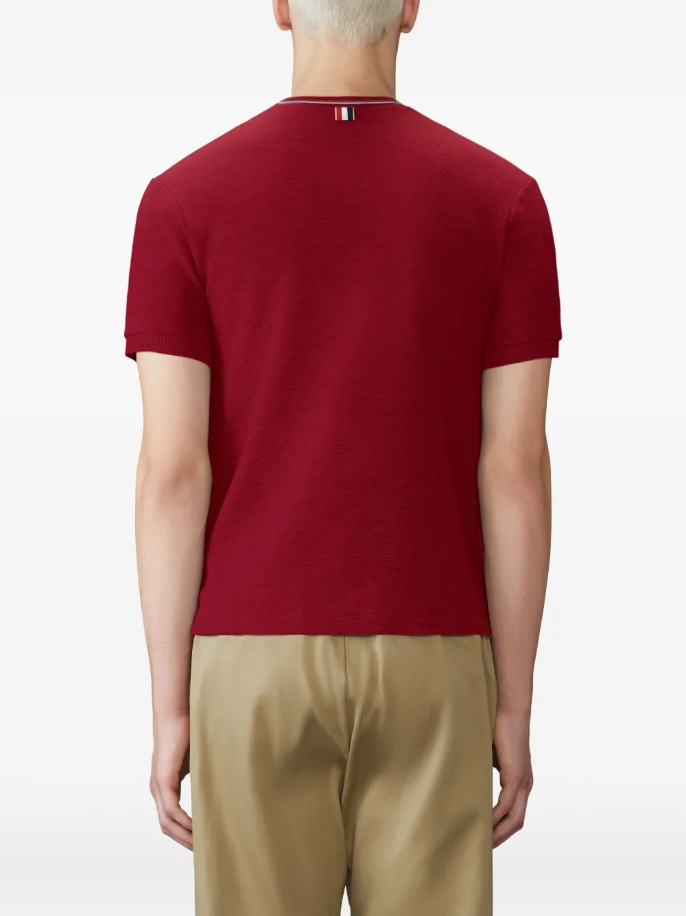 Thom Browne T-shirt met geribbelde manchetten en gestreept detail Rood