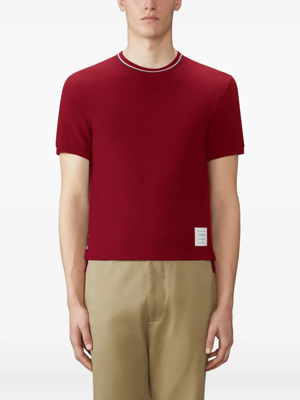 Thom Browne T-shirt met geribbelde manchetten en gestreept detail Rood