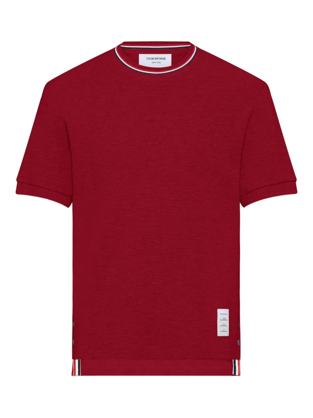 Thom Browne ribbed-cuff striped-detail T-shirt | Red | Image 1