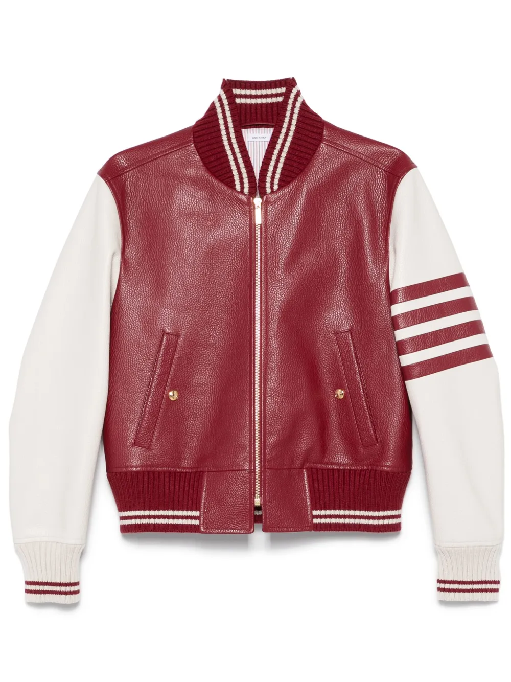 Thom Browne 4-bar leather bomber jacket | Red | Image 1