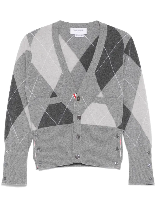 Thom Browne アーガイル カシミアカーディガン | グレー Thom Browne アーガイル カシミアカーディガン | グレー