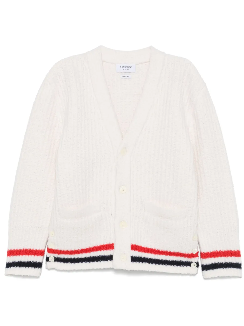 Thom Browne ribbed knit RWB stripe cardigan | White | Image 1