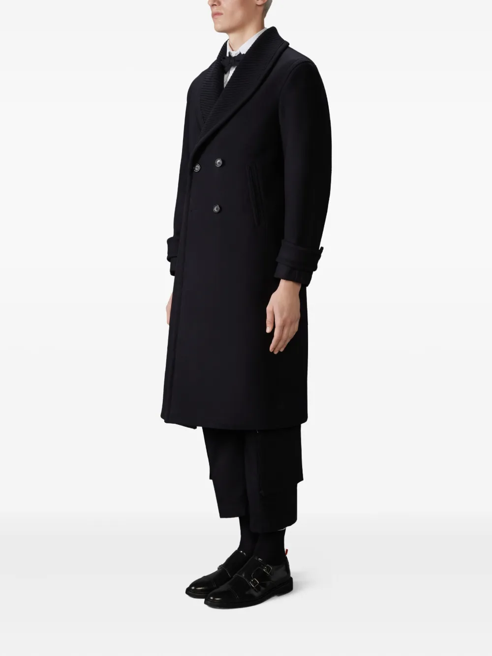 Thom Browne Shawl-collar Coat In Black