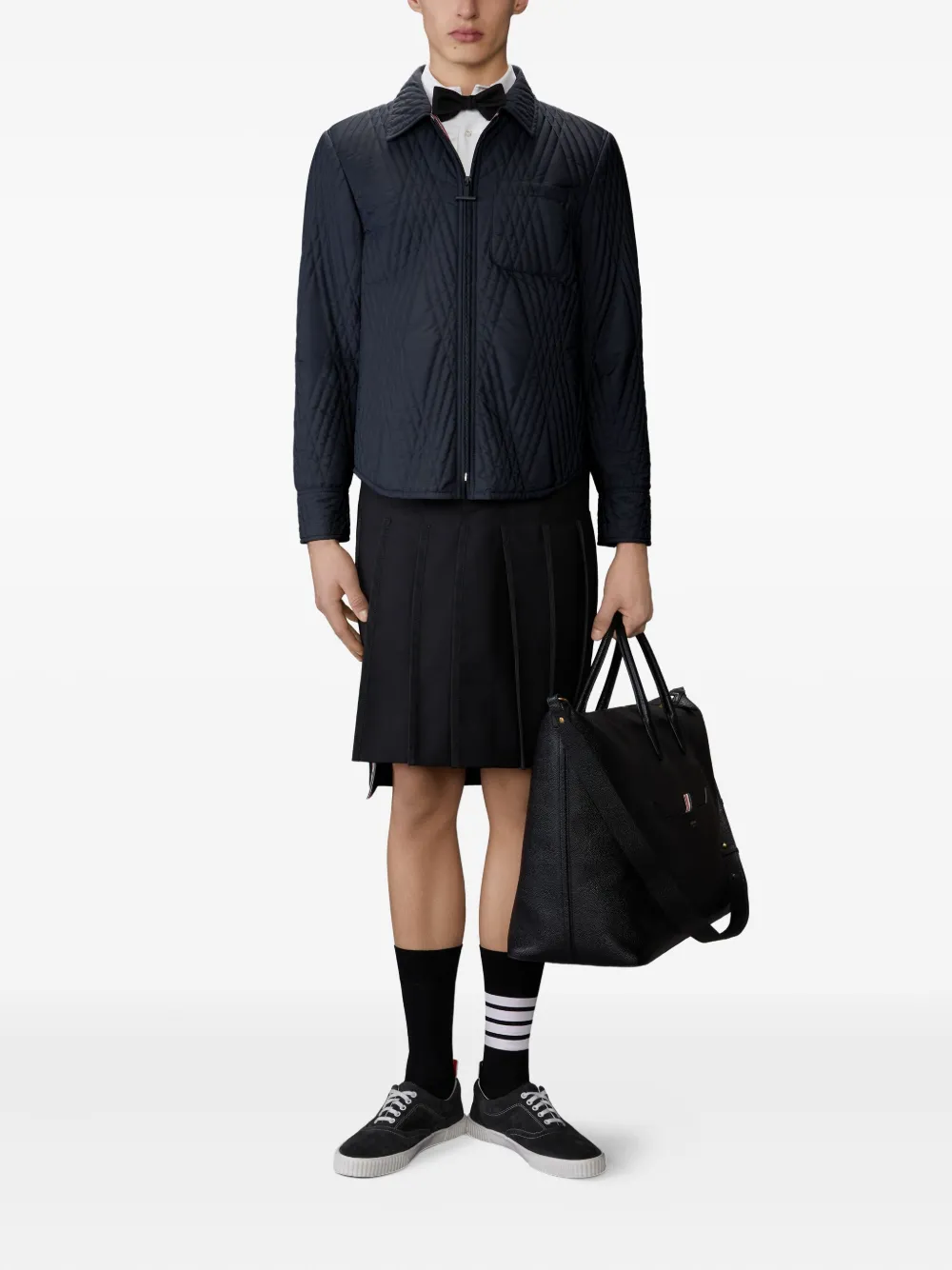 Thom Browne quilted diamond-pattern jacket Zwart