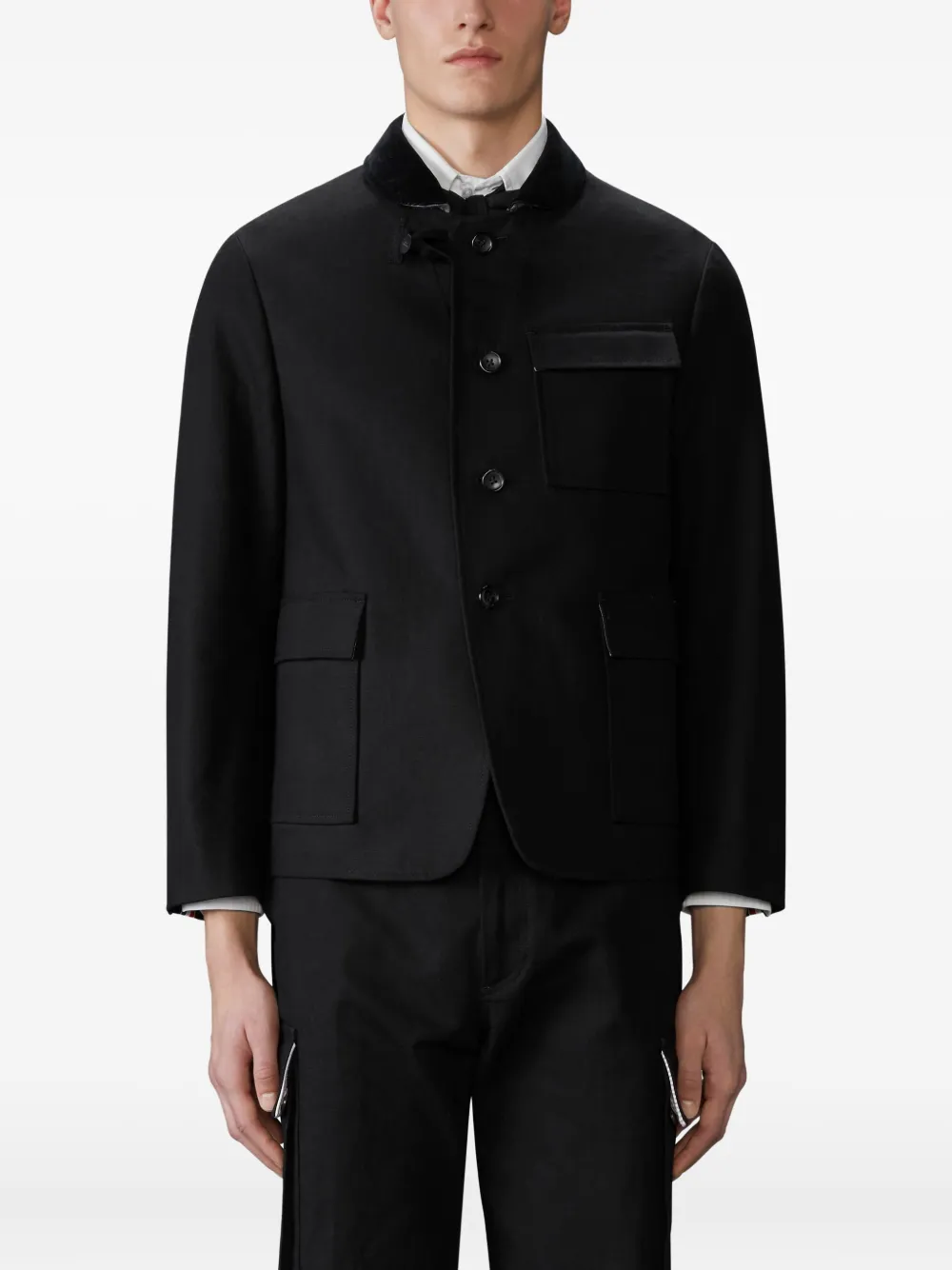 Thom Browne Velvet-collared Patch-pocket Jacket In Animal Print