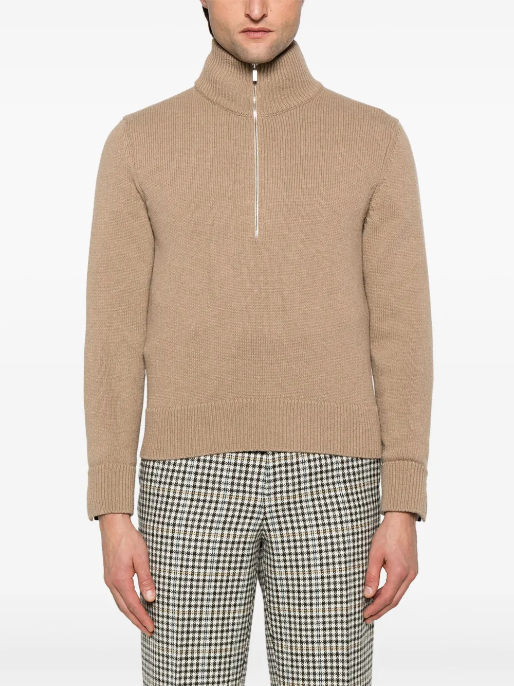 Thom Browne Intarsia trui met halve rits Bruin