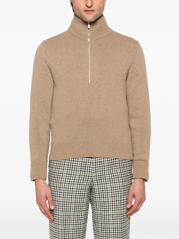 Thom Browne Intarsia half-zip Sweater | Brown | FARFETCH