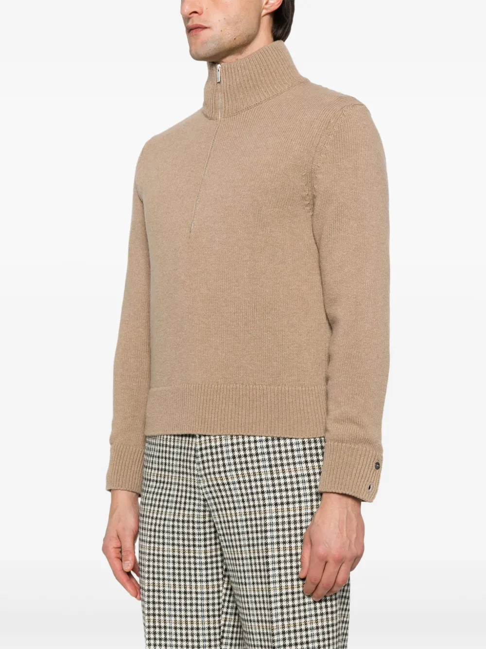 Thom Browne Intarsia trui met halve rits Bruin
