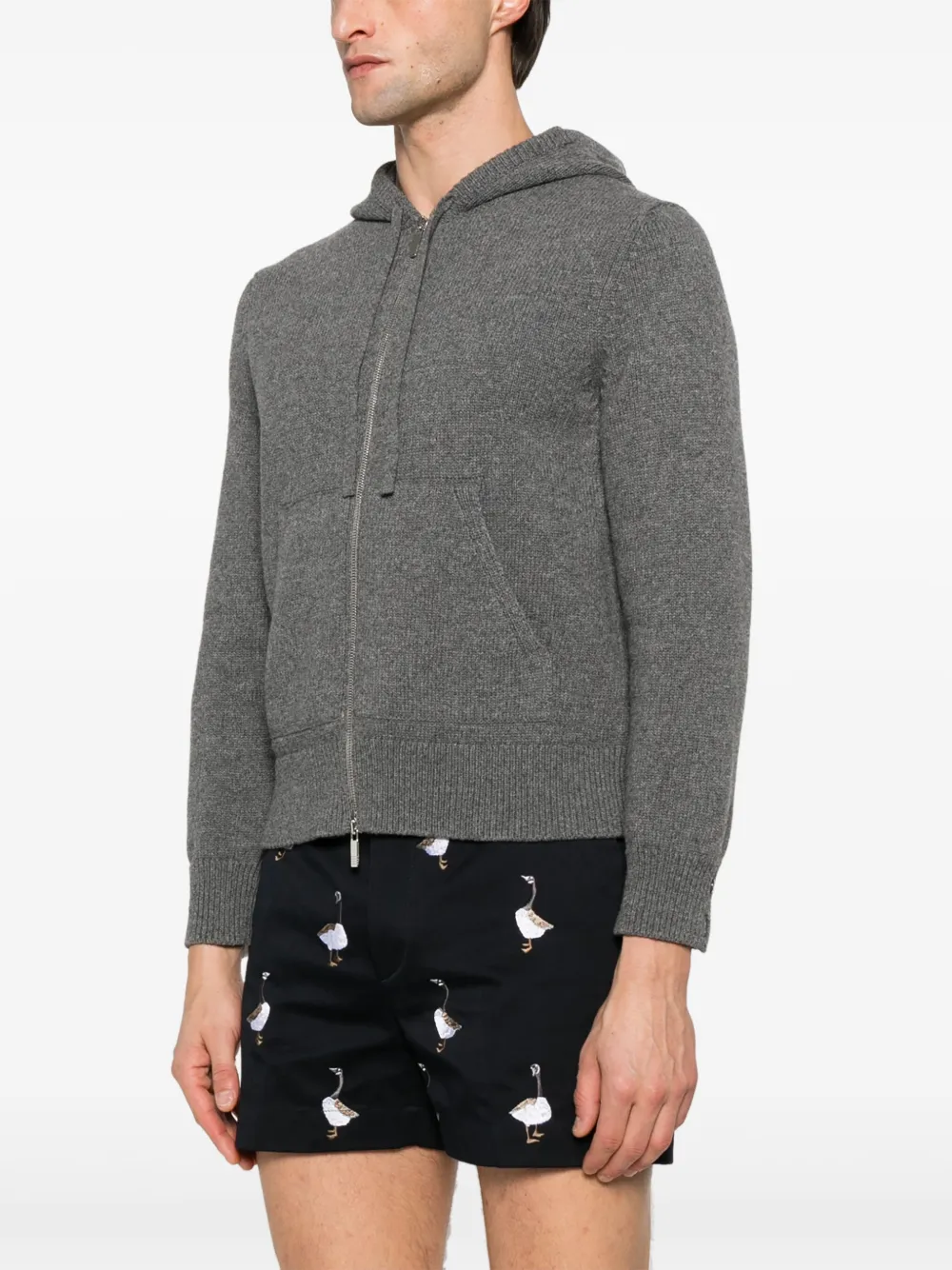Thom Browne Intarsia hoodie met rits Grijs