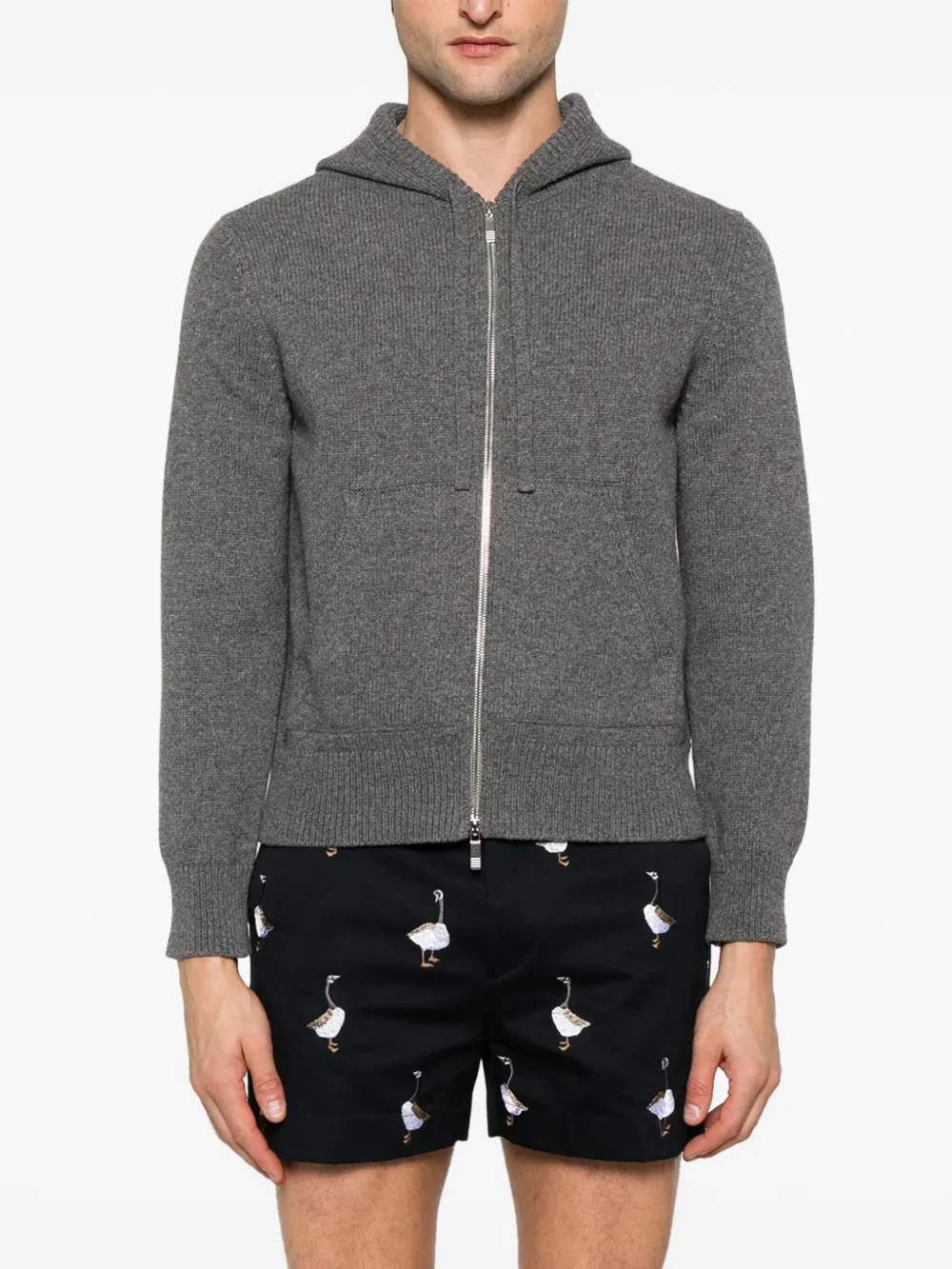 Thom Browne Intarsia hoodie met rits Grijs
