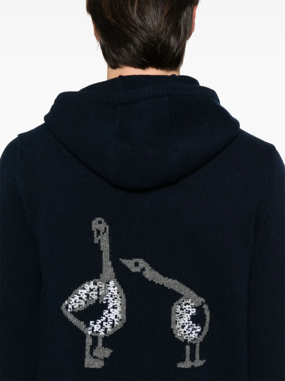 Thom Browne Hoodie met rits en ganzen intarsia Zwart