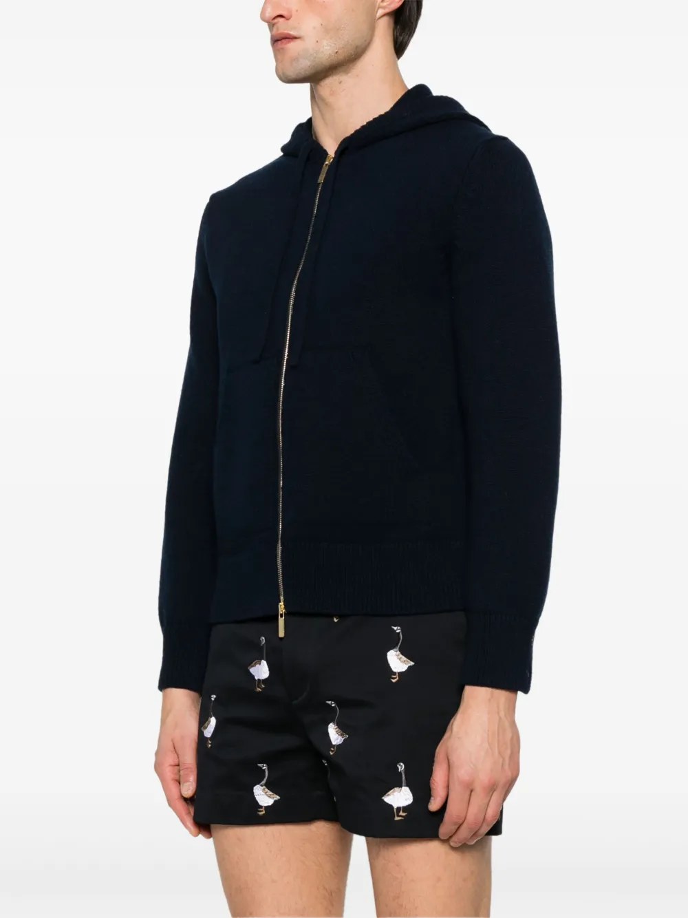 Thom Browne Hoodie met rits en ganzen intarsia Zwart