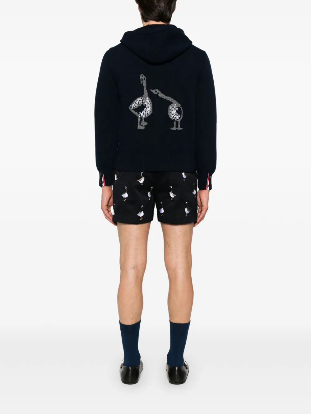 Thom Browne Hoodie met rits en ganzen intarsia Zwart