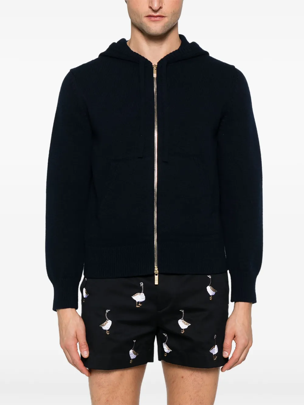 Thom Browne Hoodie met rits en ganzen intarsia Zwart