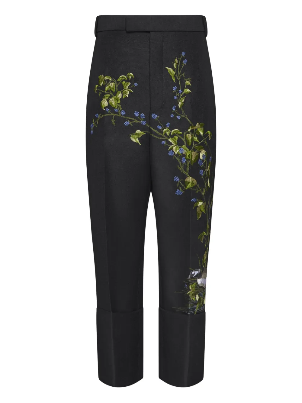 Thom Browne Floral-embroidery Trousers In Black