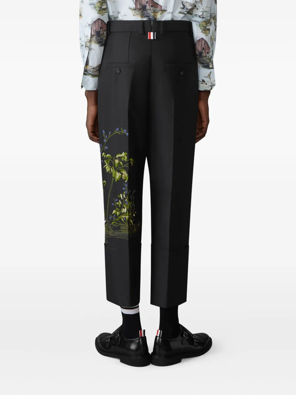 Thom Browne Broek met geborduurde bloemen Zwart