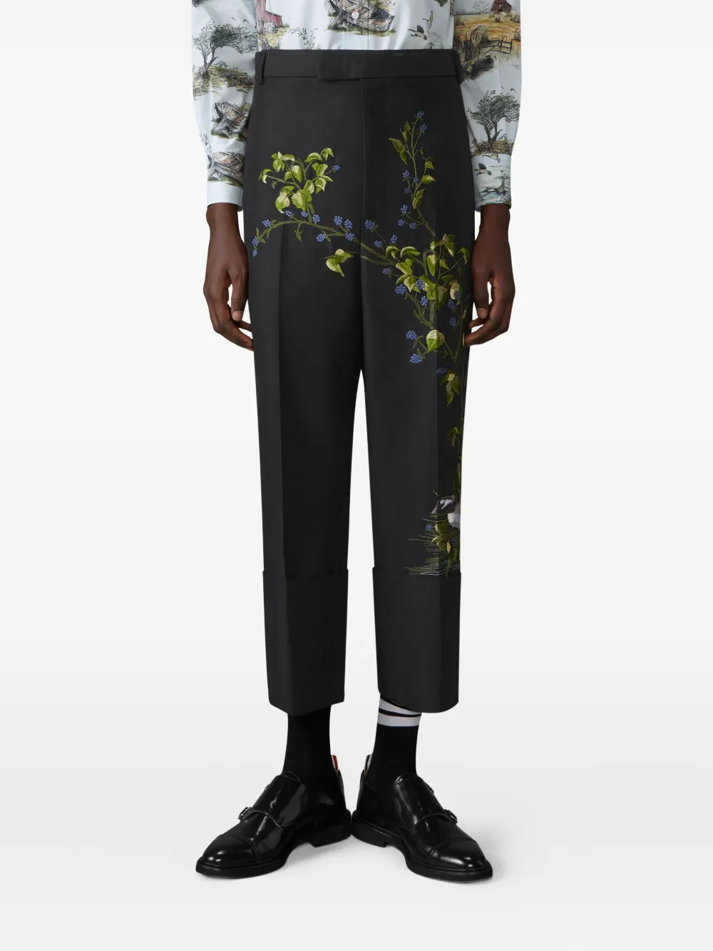 Thom Browne Broek met geborduurde bloemen Zwart