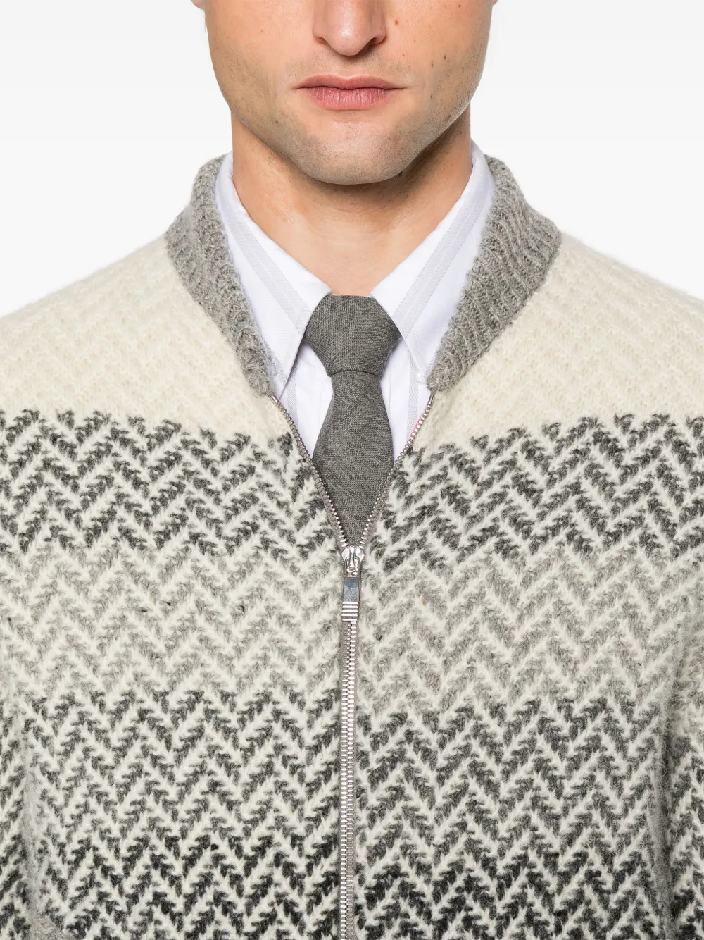 Thom Browne Gestreept bomberjack met visgraatpatroon jacquard Grijs