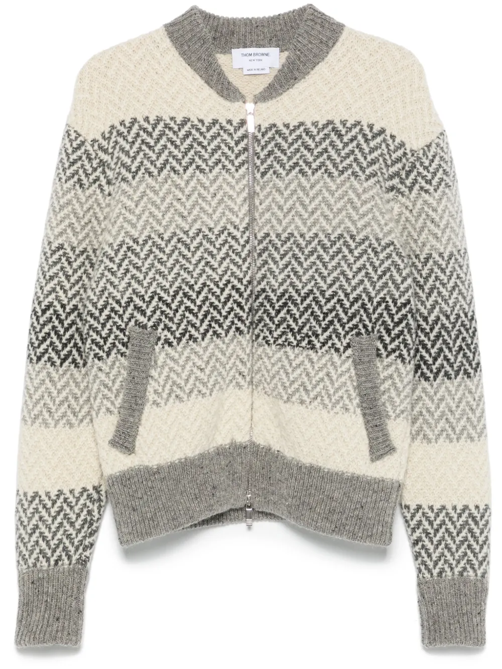 Thom Browne striped herringbone jacquard bomber jacket | Grey | Image 1