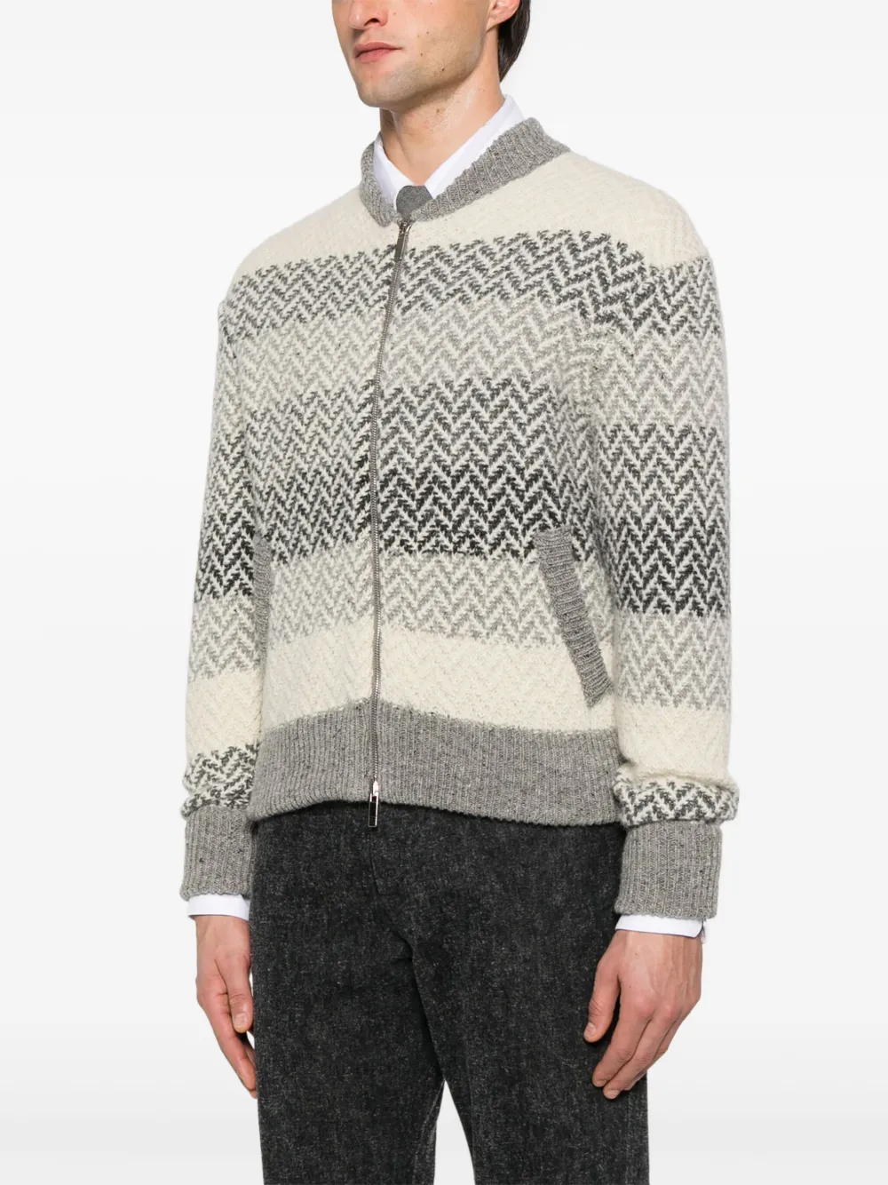 Thom Browne Gestreept bomberjack met visgraatpatroon jacquard Grijs