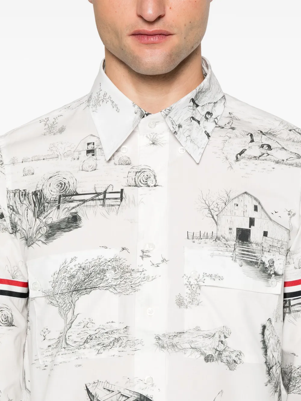 Thom Browne Scenic Toile-print Cotton Shirt In White