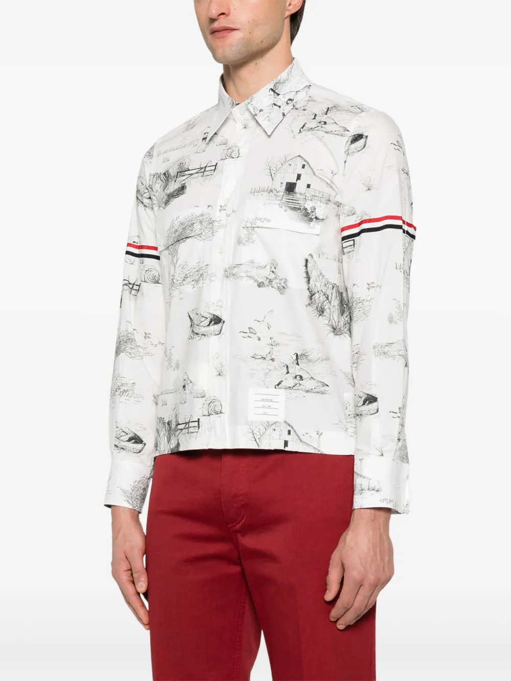 Thom Browne Scenic Toile-print Cotton Shirt In White