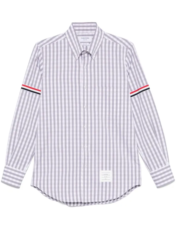 Thom Browne Poplin Gingham Check Shirt with Armbands in Grey