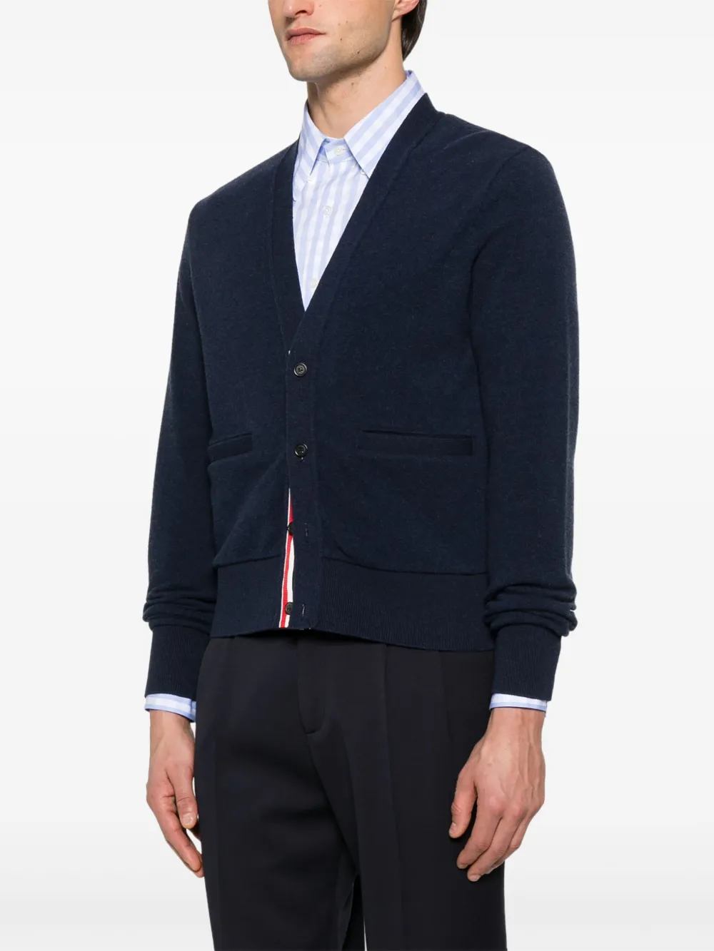 Thom Browne V-neck Silk Cardigan In Blue