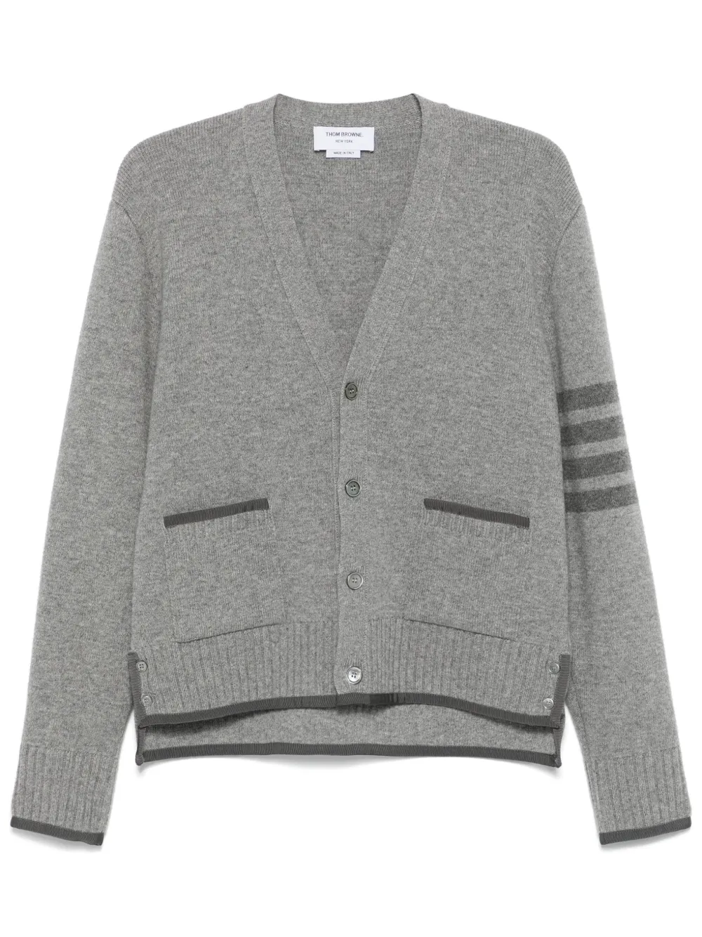 Thom Browne 4 Bar stripe grosgrain tipping cardigan | Grey | Image 1