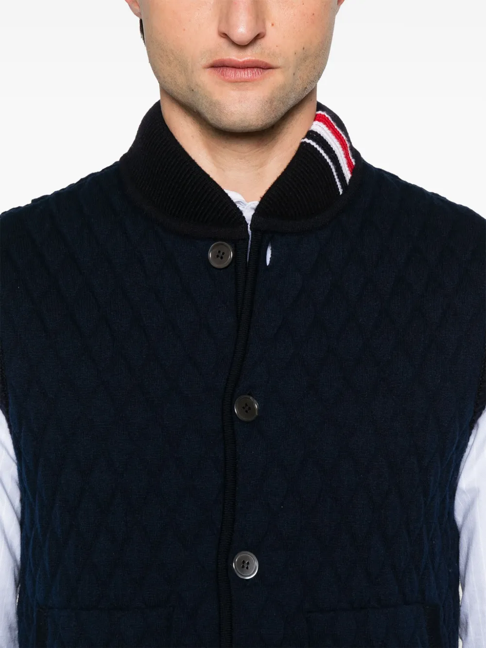 Thom Browne Bodywarmer met RWB-streep detail Blauw