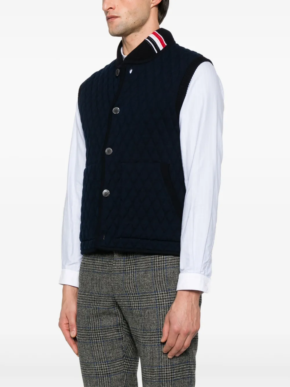 Thom Browne Bodywarmer met RWB-streep detail Blauw