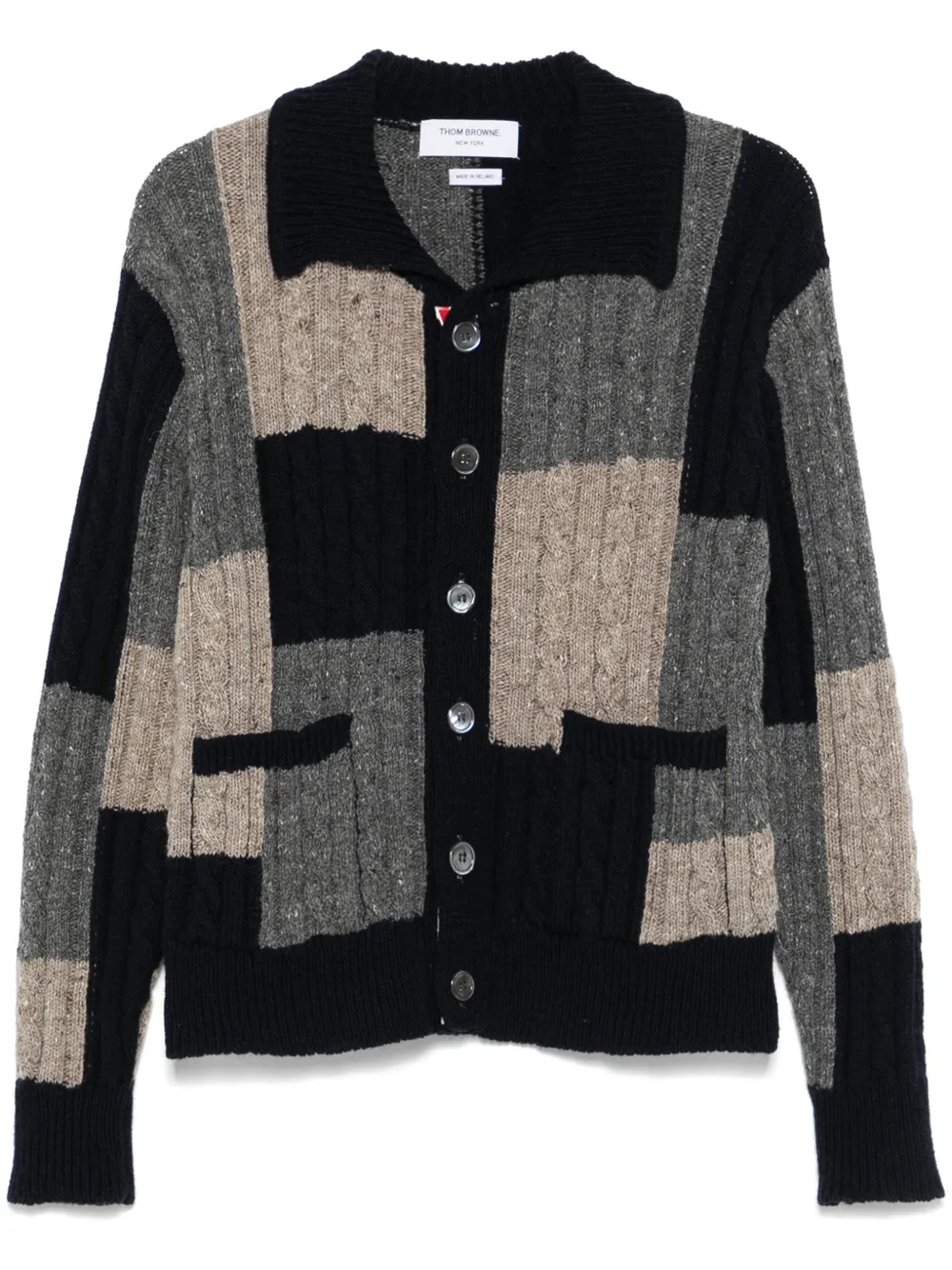 Thom Browne cardigan en maille torsadée à design patchwork | bleu | Image 1