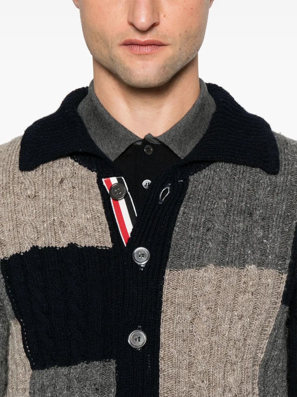Thom Browne Kabelgebreid vest met patchwork Blauw