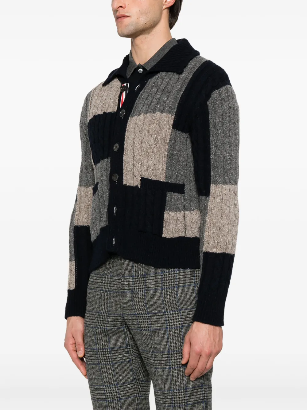 Thom Browne Kabelgebreid vest met patchwork Blauw