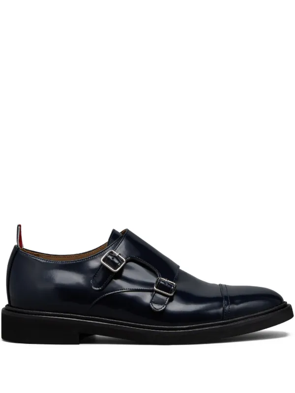 Thom Browne Soft Spazzolato Oxford Double Monkstrap Shoes in Blue