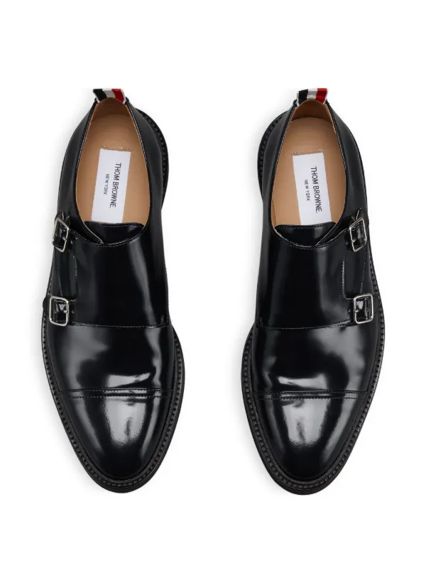 BLACK FLEESE Thom Browne ダブルモンク US8.5D Thom Browne Soft Spazzolato Oxford Double Monkstrap Shoes | Black