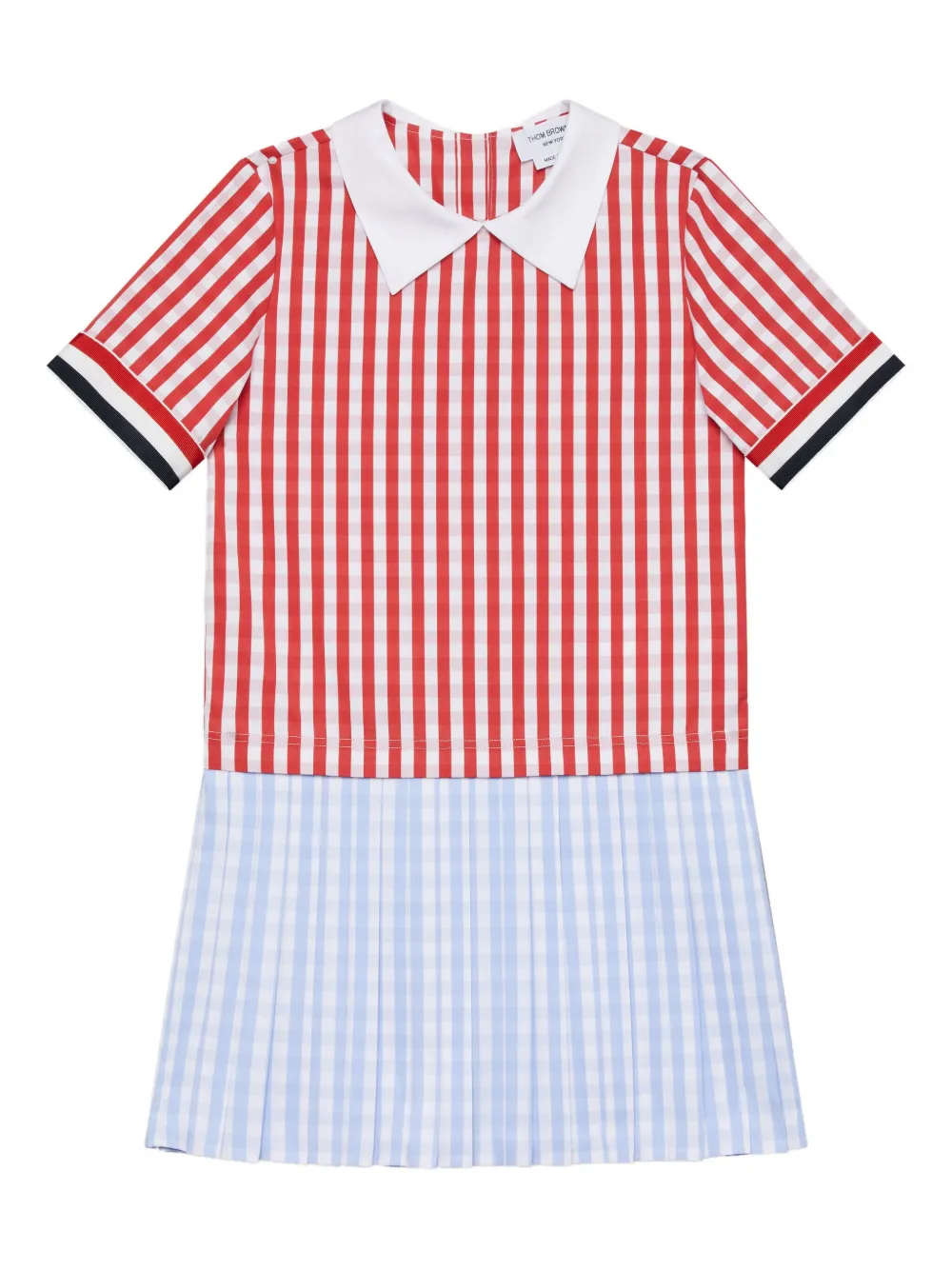 Thom Browne Kids' Gingham Check Pleated Dress In Multi