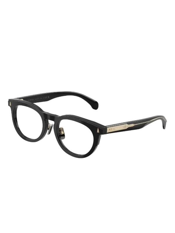 Moncler メガネ ブラック ゴールドフレーム Moncler Eyewear ゴールドディテール ラウンド眼鏡フレーム | ブラック