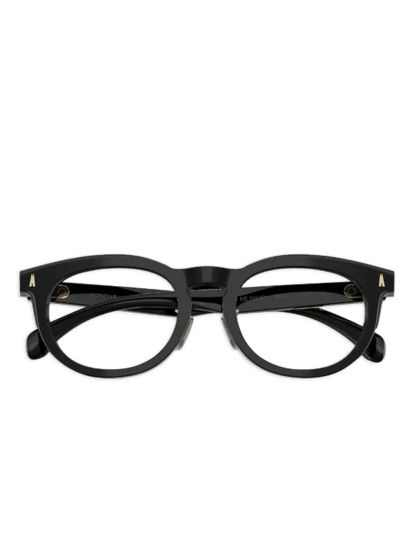 Moncler メガネ ブラック ゴールドフレーム Moncler Eyewear ゴールドディテール ラウンド眼鏡フレーム | ブラック